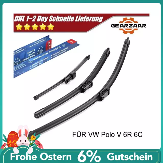 SCHEIBENWISCHER VORNE + HINTEN Komplett Set für VW Polo V Typ 6R 6C | UP Typ AA