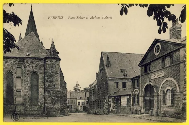 cpa Très Rare 02 - VERVINS (Aisne) La Place SOHIER ÉGLISE MAISON d'ARRÊT PRISON