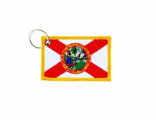 Keychain keyring embroidered embroidery patch double sided flag florida usa