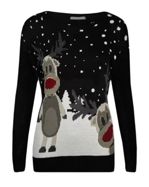 Ladies Womens Girls Xmas Christmas Novelty Jumper Sweater Rudolph Top Plus 8-22 3