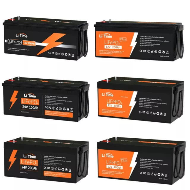 LiTime 12V 24V LiFePO4 Akku 100Ah 200Ah 300Ah 400Ah Lithium Batterie für Solar