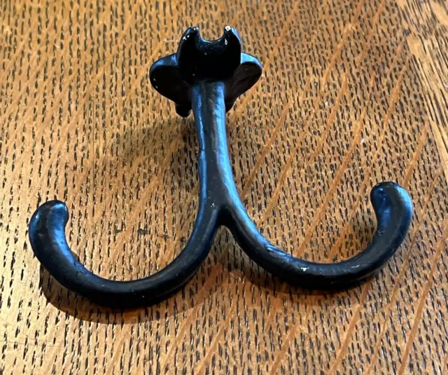 Old VTG Double Hook Porch Plant Kitchen Cup Ceiling Coat Hook Black Paint 2.5"