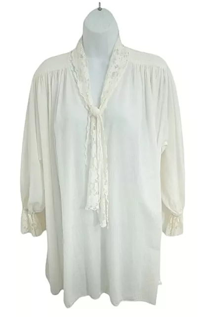 VIOLETTE WOMEN'S VINTAGE M Short Nightgown Top Cotton Lace Ivory 70s ...