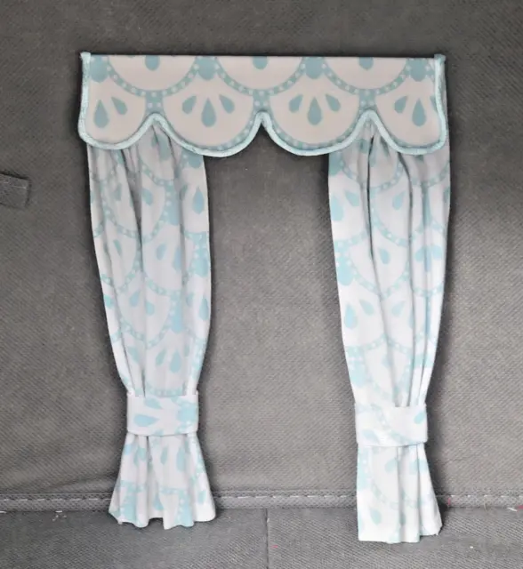 Pale Blue And White Curtains   For 1:12Th Scale Dolls House 7" Long