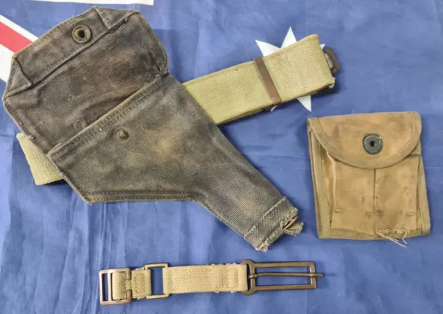 1943 British Australian army  pistol belt, pouch & holster for Webley  revolver