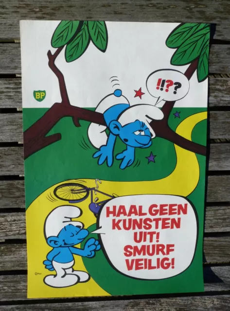 Les Schtroumpfs/De Smurfen: RARISSIME affiche publicitaire BP /années 70'