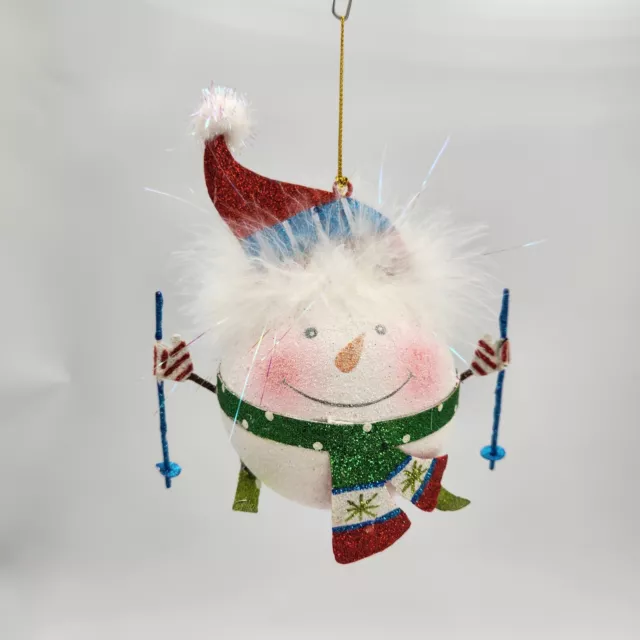 Snowman on Skis Christmas Tree Ornament Colorful 6 Inch Tall