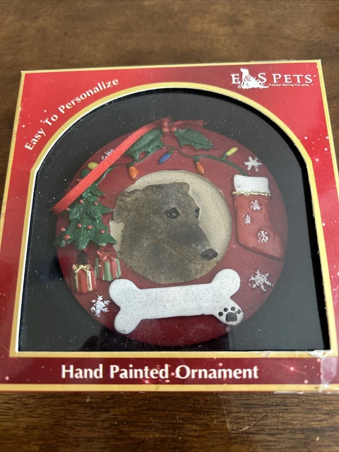 Greyhound Brindle Dog Large  Personalized Christmas Ornament. Great Gift.