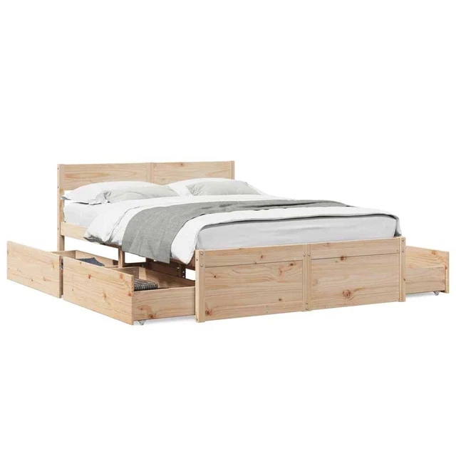 BED FRAME WITH Drawers 135 x 190 Solid Pine Wood, Bedroom Furniture, Bed F5C2 £335.06 PicClick UK