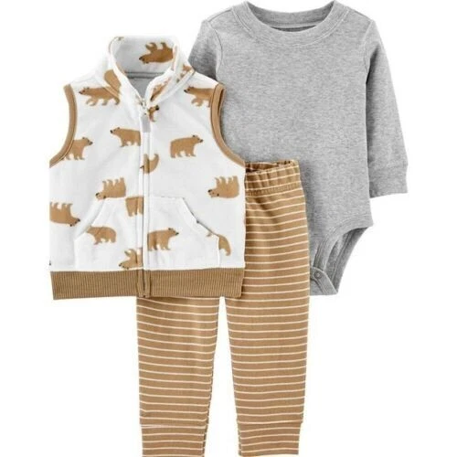 Carter's Baby Boys Infants 3 Pc Bear Bodysuit Pants Little Vest Set  NEWBORN