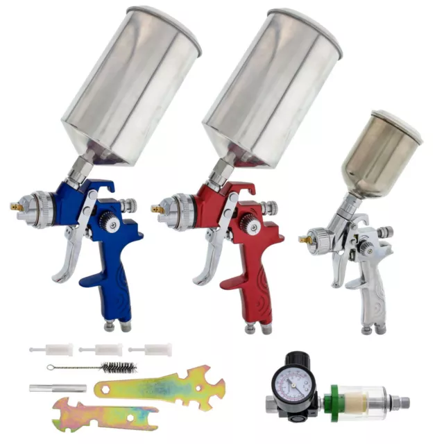 9pc HVLP Spray Gun Kit Basecoat Primer Detail Paint Inline Filter Air Regulator