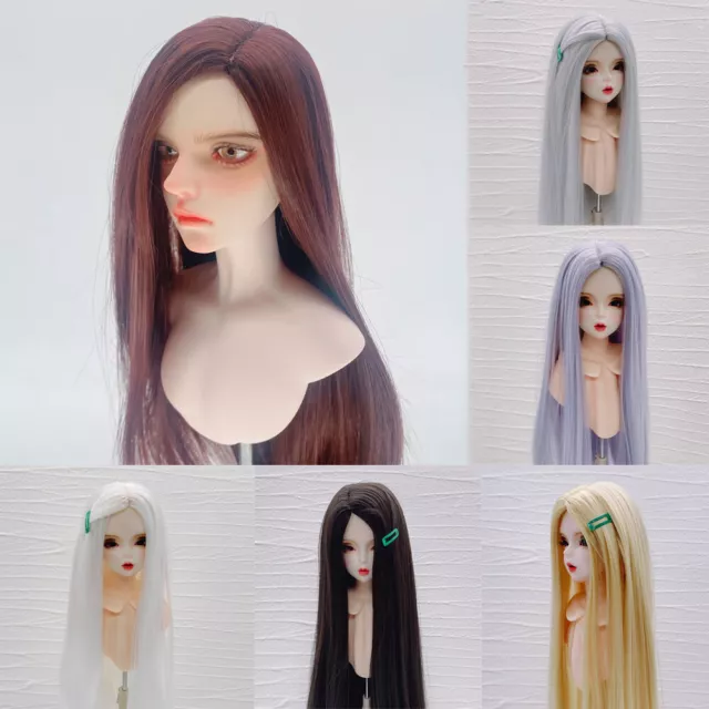 1/6 6-7" 1/4 7-8" 1/3 8-9" BJD Doll Wig Long Straight Hair Middle Parting Wigs