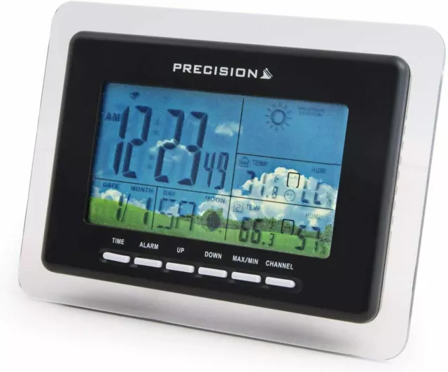 Precision Radio Controlled Color Alarm Clock Weather Station Temperature Sensor