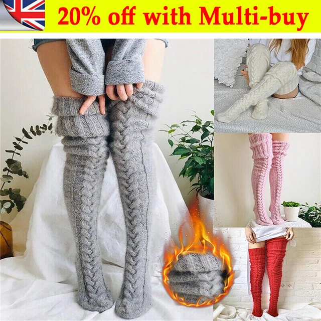 Women Knitted Leg Warmer Over The Knee Long Stocking Thigh High Christmas SocFC