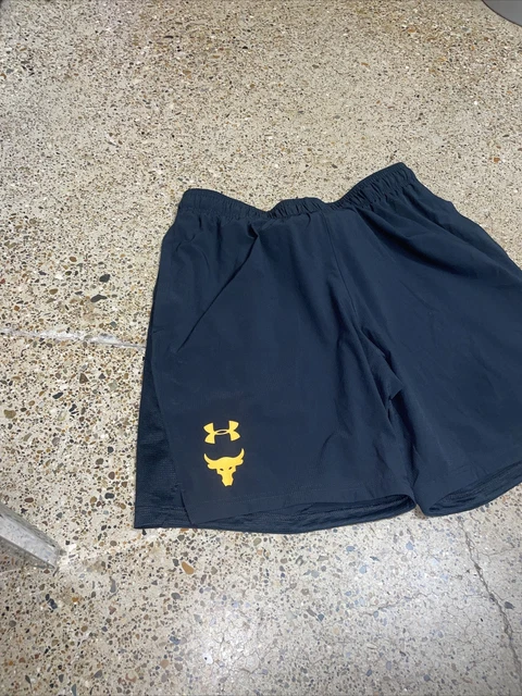 Under Armour Project Rock Cage Shorts HeatGear Black Gold Running Shorts Large