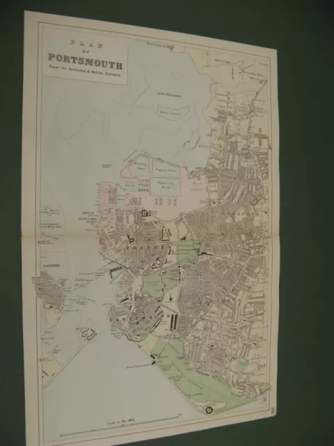 100% Original Large Portsmouth Map  By  Bacon C1896 Vgc