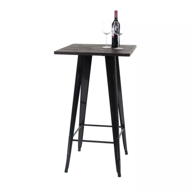 Tavolo tavolino bar quadrato industriale HWC-A73 60x60cm legno metallo nero