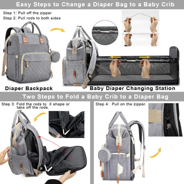 Baby Diaper Nappy Changing Backpack Set Mummy Large Multi-Function Travel Bag US 5
