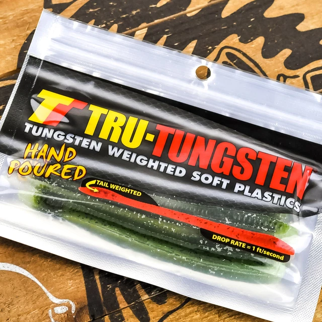 TRU TUNGSTEN Dart Reverse Tail Weighted Finesse Soft Plastic Worm 5" 8ct - 7-UP