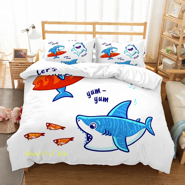 CARTOON SHARK EAT Fish King/Single/Double/Queen Bed Quilt Doona Duvet