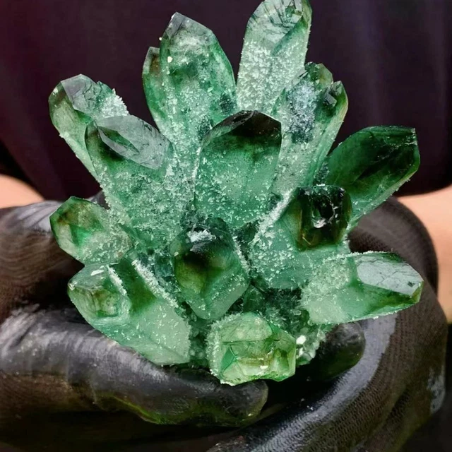 New Find Green Phantom Quartz Crystal Cluster Mineral Specimen Healing