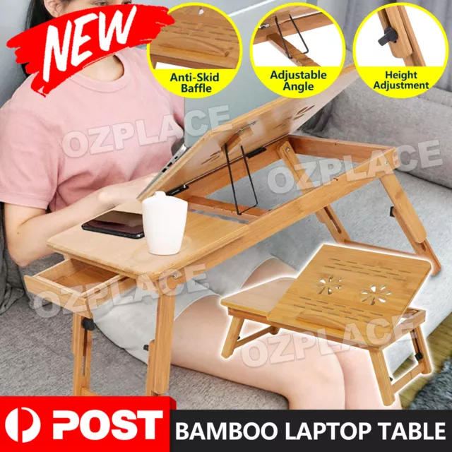 Bamboo Laptop Stand Desk Lap Bed Tray Table Computer Portable Foldable Home