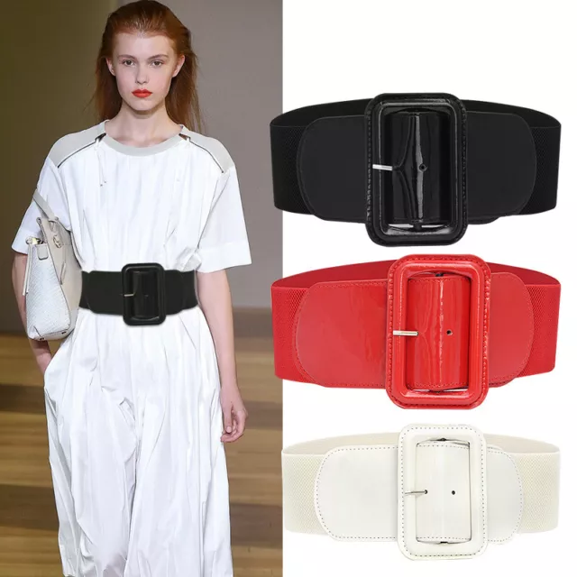 Women's Waist Belt Stretch Elastic Wide Buckle Ladies Dress Waistband Strap UK