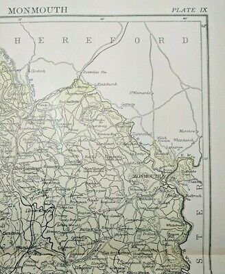 1895 Vintage Monmouth Wales Map Old Authentic Antique Encyclopedia Atlas Map 3