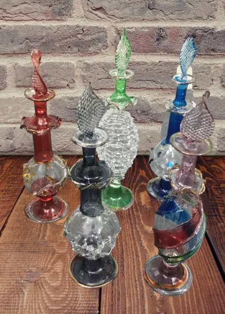 Egyptian perfume bottles Set/ 5 hand Blown Decorative Glass Vials Empty