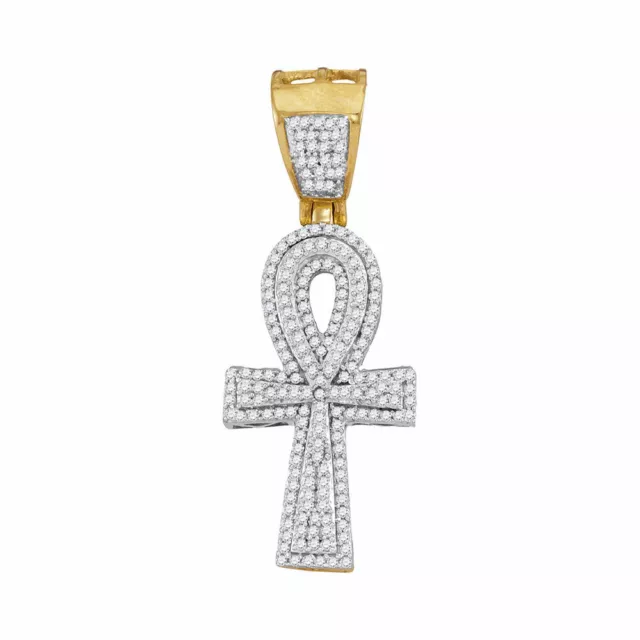 10k Gelbgold Herren Rund Diamant Ankh Kreuz Faith Charm Anhänger 1/2 Cttw