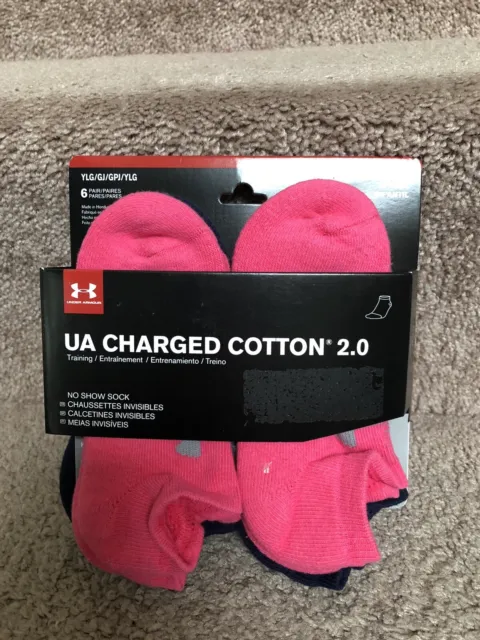 New Under Armour Youth Girls Charged Cotton 6 Pairs Socks