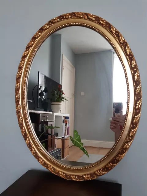 Large Oval Vintage Acorn Leaf Frame Over Mantle Mirror Wall Hanging Gilt Ornate