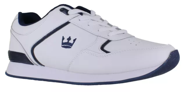 Crown King Mens/Womens White Leather Lace-Up Indoor Outdoor Bowls Trainers