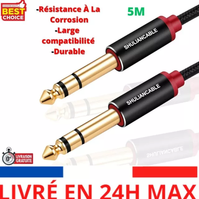 SHULIANCABLE (5M) 6.35mm vers 6.35mm Stéréo Câble, TRS Jack pour Guitare Amplifi