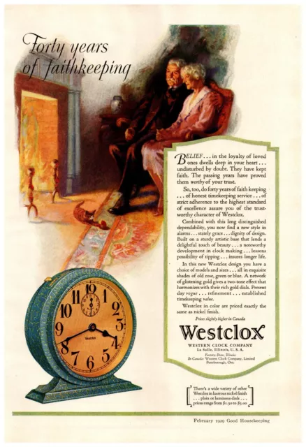 1929 Westclox Alarm Clock Vintage Print Ad Forty Years Of Faithkeeping Couple