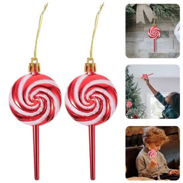 4 Pcs Lutscher-Anhänger Plastik Pfefferminz-Ornamente Weihnachtszuckerstangen