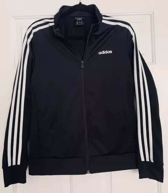 Adidas Jacket Womens Medium Black Mock Neck Full Zip Gym Yoga Black Tri Striped