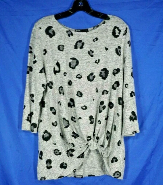 GIBSON Soft Lightweight LEOPARD TWIST Front Pullover Knit Sweater Black/Gray M
