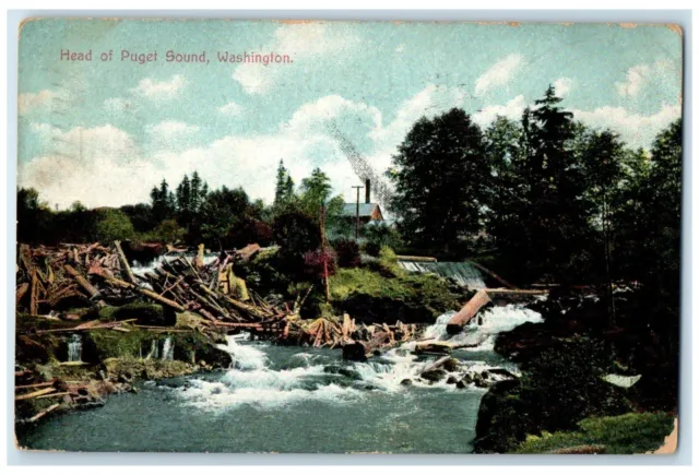 1909 View Of Head Of Puget Sound Washington WA, River Scene Antique Postcard