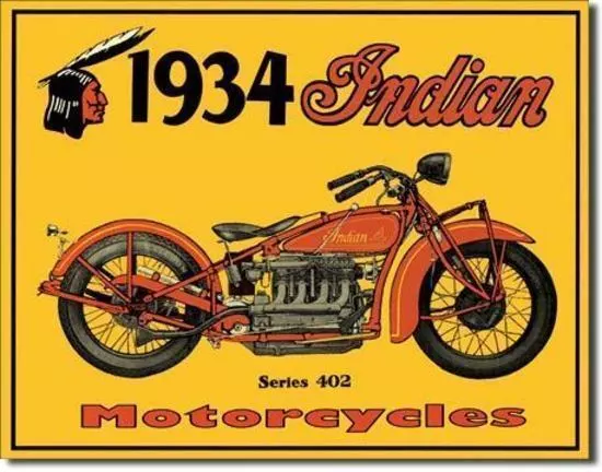 Big 40x31 cm 1934 INDIAN MOTORCYCLE Pub Retro Garage Tin Metal Sign Man Cave Bar