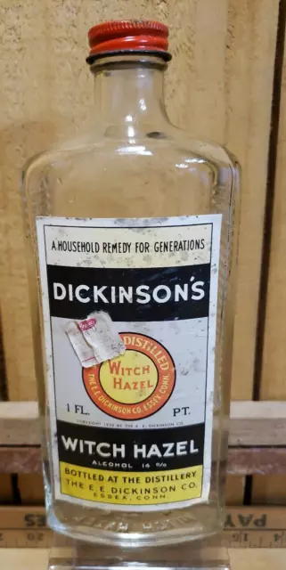 Vintage Dickinson's WITCH HAZEL Glass Bottle Copyright 1933 Metal Cap NO LIQUID