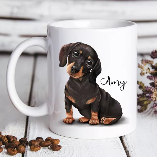Keramiktasse bedruckt Hund Dackel mit Wunschnamen Kaffeetasse personalisiert 2
