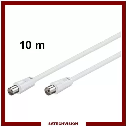 10 m Cordon Câble Coaxial Connecteurs Fiche TV Mâle/Femelle Antenne TV