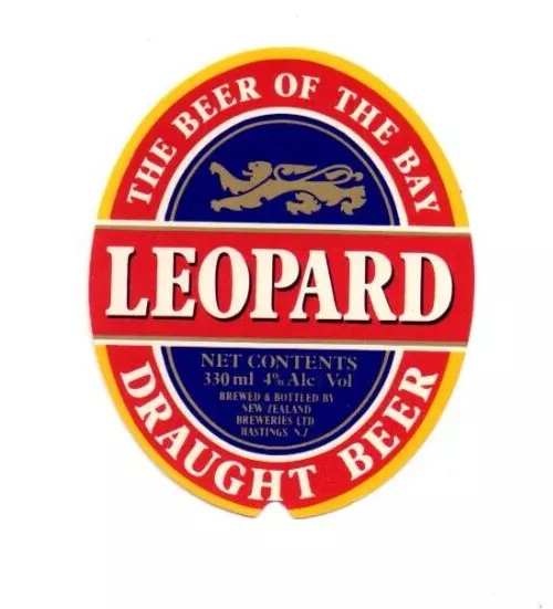 New Zealand Beer Label - New Zealand Breweries, Hastings - Leopard Draught Beer