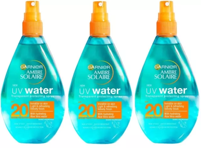 Garnier Ambre Solaire UV Water Sun Cream Spray SPF20 (3 x 150ml) Sun Protection