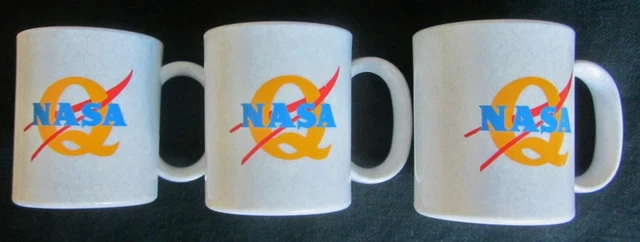3 New NASA QUALITY Logo Coffee MUGS 11 oz Gray Speckled Vtg Rocket Cup Mug NOS