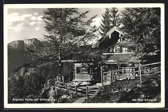 Ansichtskarte Berchtesgaden, Alpeltal-Hütte mit Untersberg