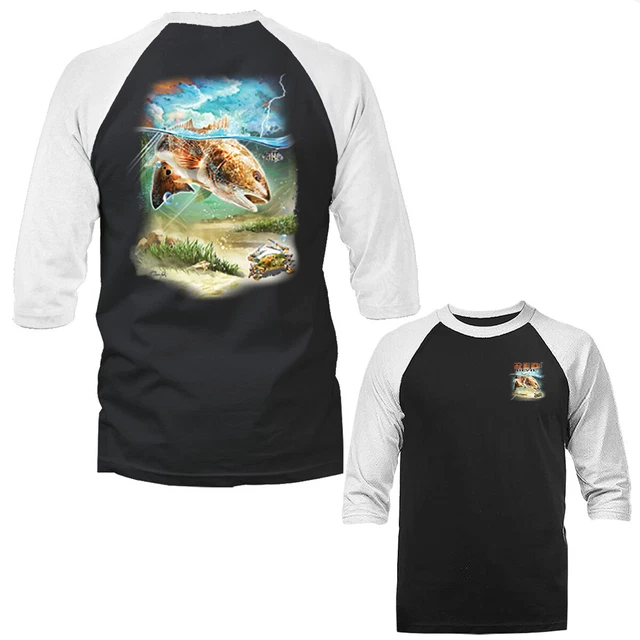 RED DEVIL Fishing Outdoor Sports Graphic Raglan 3/4 Sleeve Tee