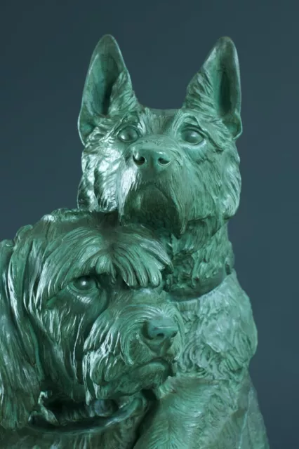 Antique Large Bronze Group Chien Berger Briard Irenée Rochard Art Deco 60 cm 3