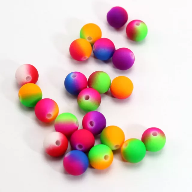 100 Multi-Color Neon Acrylic Round Beads 10mm(3/8") Rubber Tone Jewelry Making 3